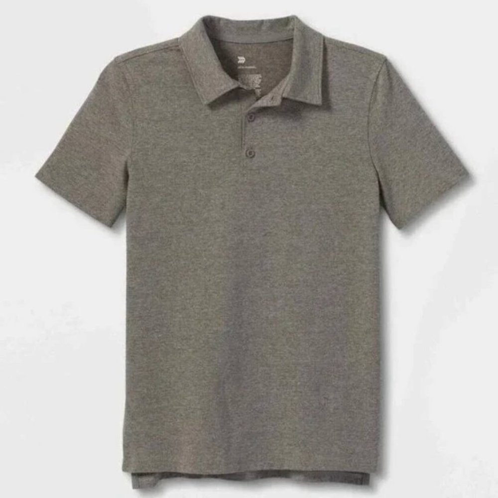 All In Motion Boys' S/S Core Golf Polo Shirt Heathered Black L(12/14) NWT